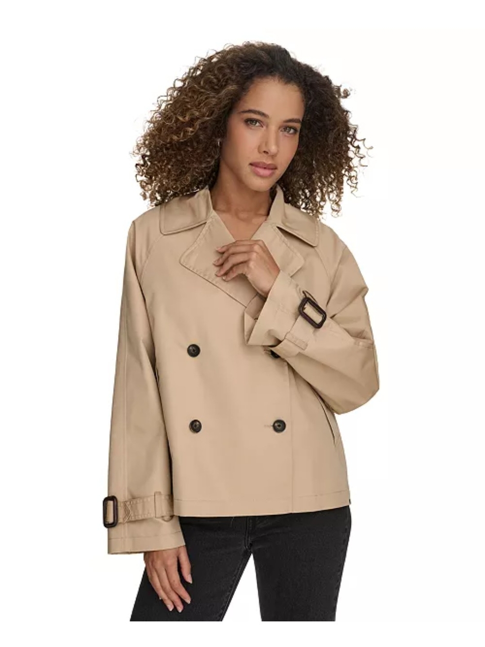 Levis Neutral Beige Short Double-Breasted Trench Coat -